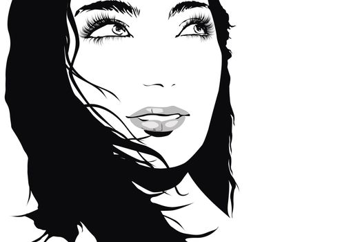 face of beautiful young woman on white background