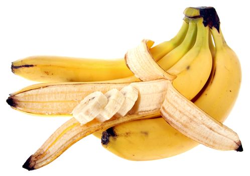 Close-up of a banana bunch isolated on white background