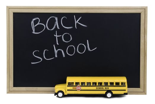 blackboard and school  bus isolated on white background