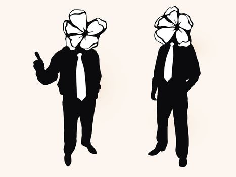 isolated men with flowers on heads (new good business concept)