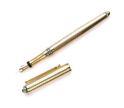 isolated golden pen on white background, focus point on center