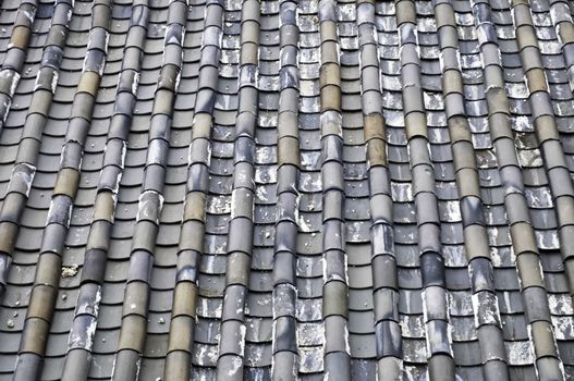 A traditional style brick tile roof in Lijiang, China