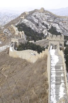 The great wall of china on a cold winter  day