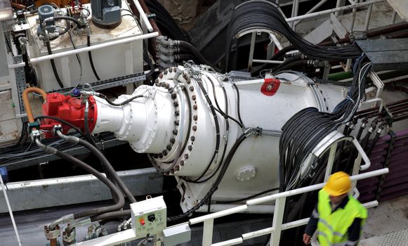 huge electric motor of a tunnel drilling machine