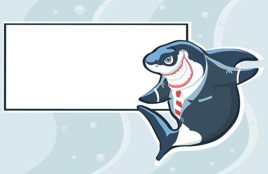Cartoon shark in the suit with copy space
