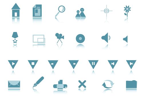 set of web signs (blue color with reflection isolated on white background)