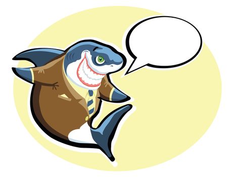 Cartoon shark in the suit with speech bubble