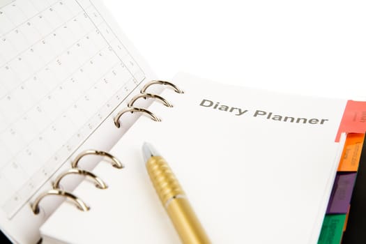 personal organizer isolated on white background, focus point on nearest part