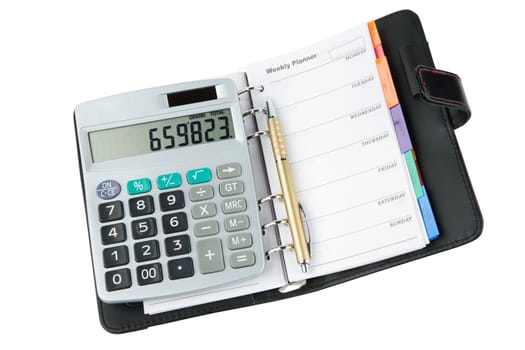 personal organizer isolated on white background, focus point selective
