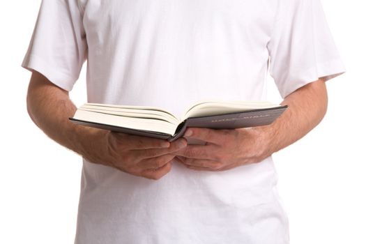 man with book isolated on white background