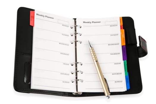 personal organizer isolated on white background, focus point on nearest part