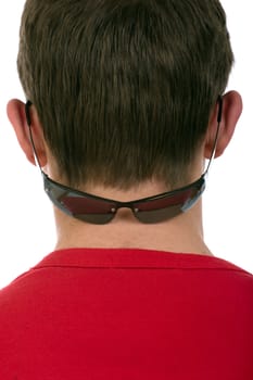 The guy dressed sunglasses on a nape