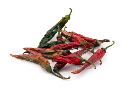 Dry red sharp pepper on a white background