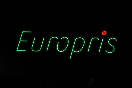 Europris. Norwegian shop. Nightshoot.
Bommestad, Larvik, Norway - 2006.