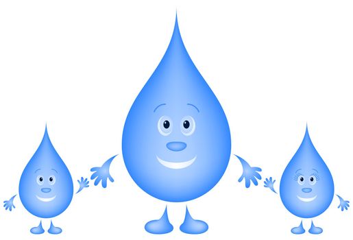 Family blue drops of water: parent and two children