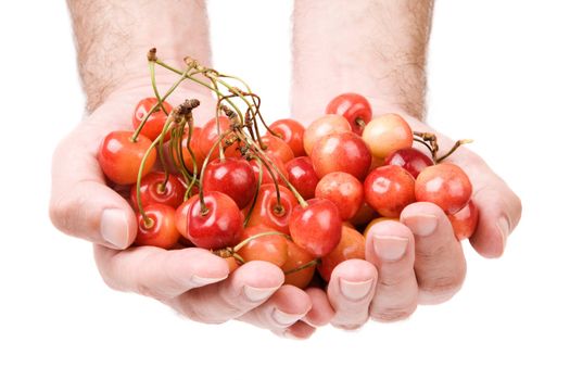 diet concept with hands and berry isolated on white background