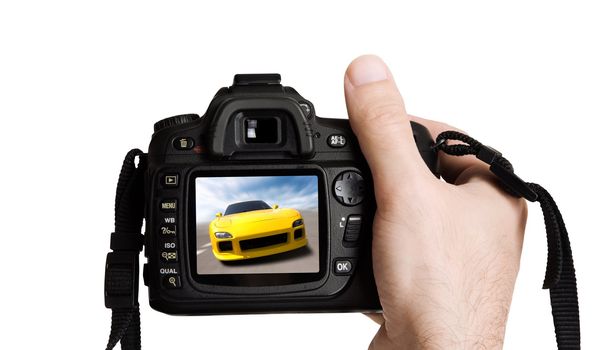 concept with digital camera and fast sportcar (made from my images)