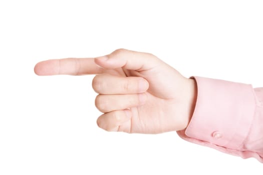 pointing hand of businessman isolated on white background