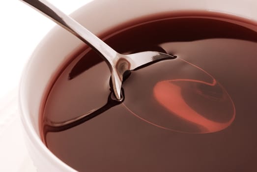 food or drink concept, selective focus on metal spoon