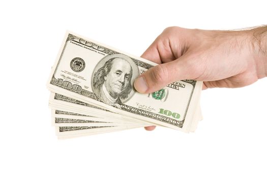 hand with money isolated on white background