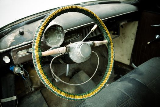 grunge old car, focus point on wheel
