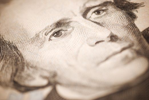 dollar closeup ,selective focus on eye toned