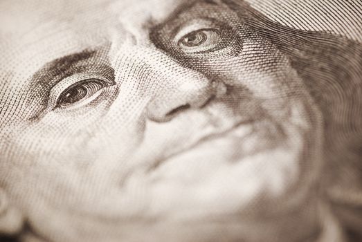 dollar closeup ,selective focus on eye toned