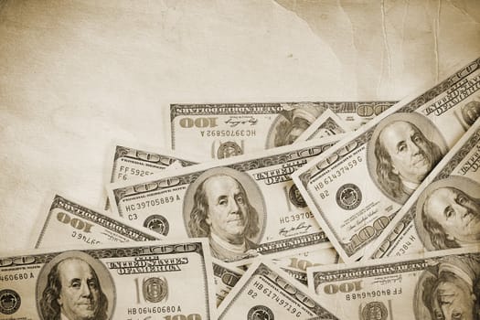 money and grunge background, focus point on center of image