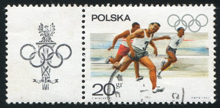 POLAND - CIRCA 1967: stamp printed by Poland, shows Men 100 meter Race, circa 1967