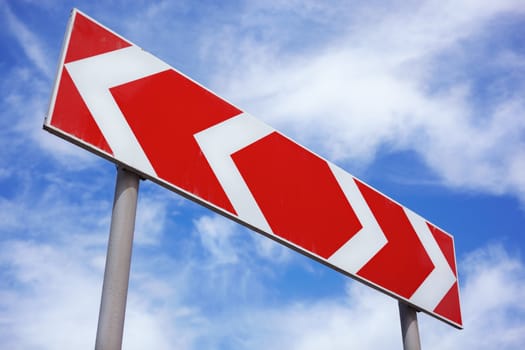 road sign  on blue sky background, selective focus