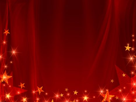 red background with stars and curve line