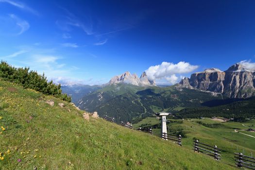 landscape of Italian Dolomites in Fassa Valley