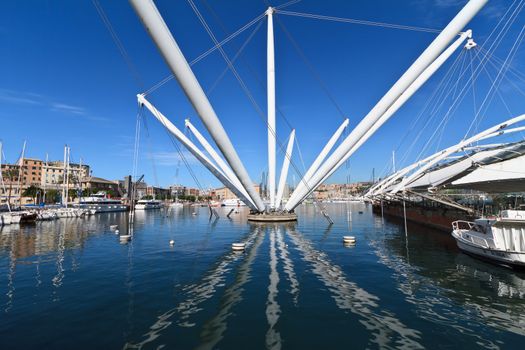 The Ancient Port in Genoa, Italy with the Renzo Piano work called Bigo