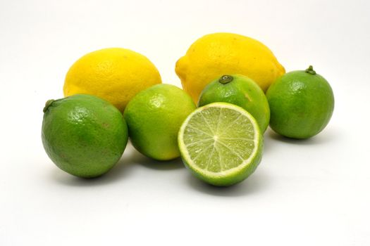 The fresh fruits over the white background