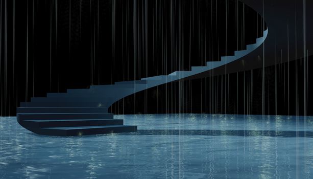 3d success Stairs composition under rain.