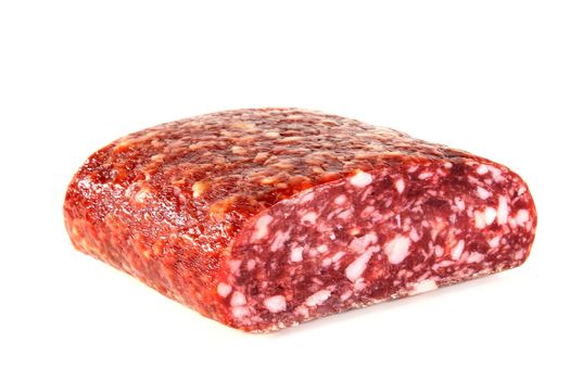 a piece of salami on a white background