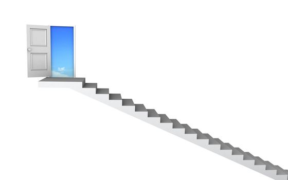 Open door to business success with 3d stairs. Included clipping path, so you can easily cut it out and place your own subject.