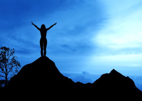 High resolution graphic of a woman standing on top of a mountain. 