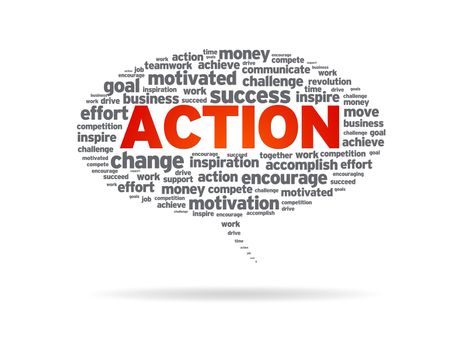 Speech bubble with the word action on white background.