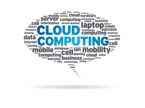 Speech bubble with the word cloud computing on white background.