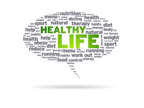 Speech bubble with the words Healthy Life on white background.