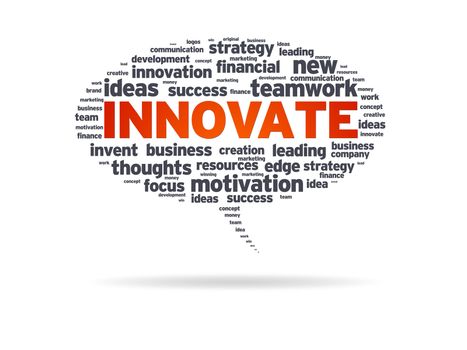 Speech bubble with the word innovate on white background.