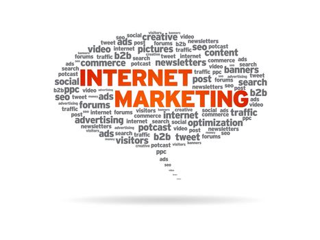 Speech bubble with the words internet marketing on white background.