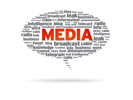 Speech bubble with the word media on white background.