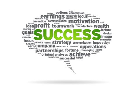 Speech bubble with the word success on white background.