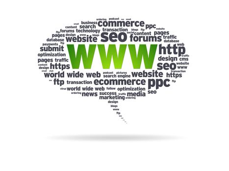 Speech bubble with the word world wide web on white background.