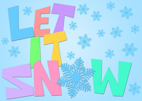 Let It Snow Freehand Drawn Text with Snowflake Clipart in Pastel Color Illustration