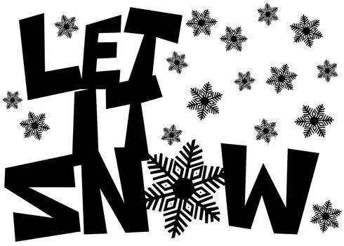 Let It Snow Freehand Drawn Text with Snowflake Clipart Isolated on White Illustration