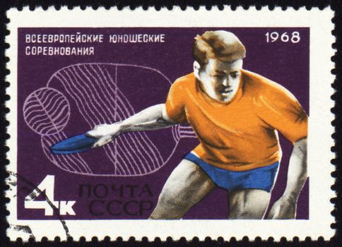 USSR - CIRCA 1968: A stamp printed in USSR shows table tennis player, circa 1968