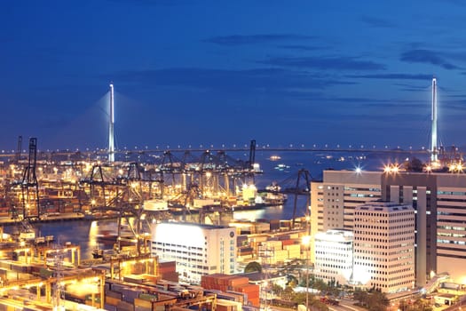 container terminal and stonecutter bridge in Hong Kong 